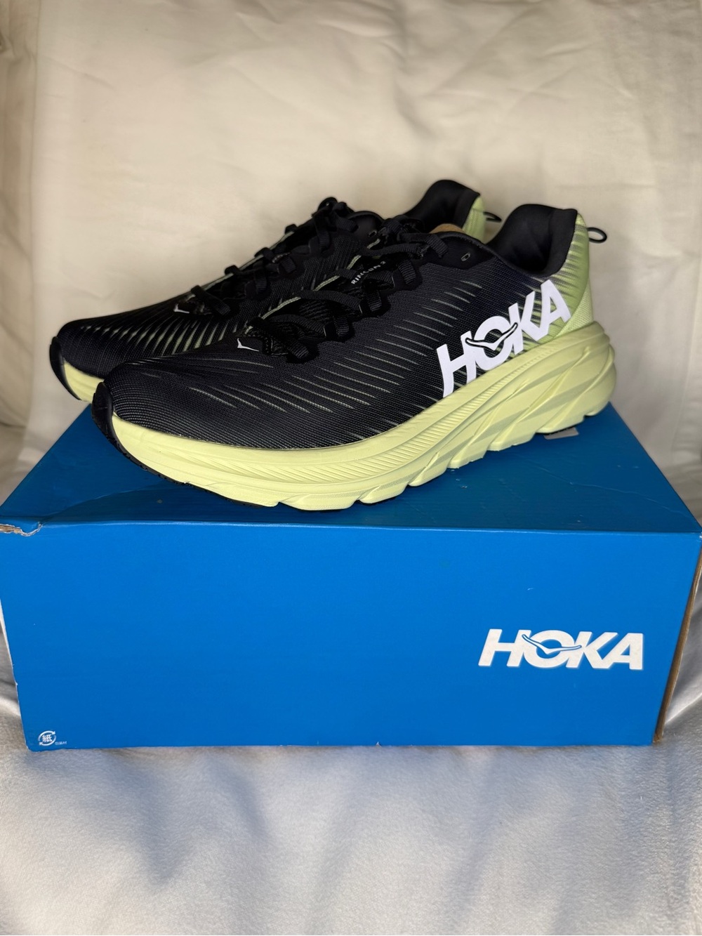 Hoka Men's Black and Lime Green Athletic Running Shoes